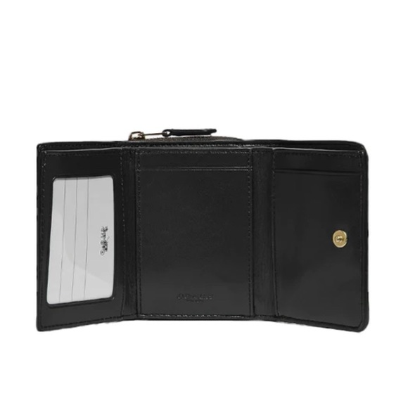 NWT💃Coach Small Trifold Wallet In Signature Canvas Brown Black - Picture 6 of 8